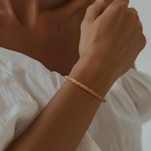 14K Gold Bracelets for Women & for Men Byzantine Link Chain Charm Bracelet for Womens & for Mens Non Tarnish Secure Lobster Clasp Jewelry 5 Sizes (6.5" 7" 7.5" 8" 9")3