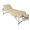 Massageligstoel, massagetafel, bed, opvouwbaar, in hoogte verstelbaar, 3 zones, aluminium poten met premium PU-leer en hoge dichtheid, meerlaags schuimbeige, 14,5 kg (draagvermogen 270 kg)