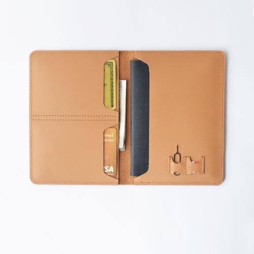 Image of Atoll Leather Passport Holder for Men & Women Genuine Leather Travel Wallets & Document Organizer | Premium & Durable Passport Cover with Sim Ejector & Sim Slots | Tan