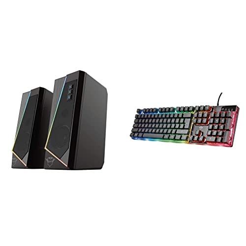 Gaming Set di Altoparlanti PC GXT 609 Zoxa Casse PC, Speakers, 6 Modalità di illuminazione RGB & GXT 835 Azor Tastiera Illuminata