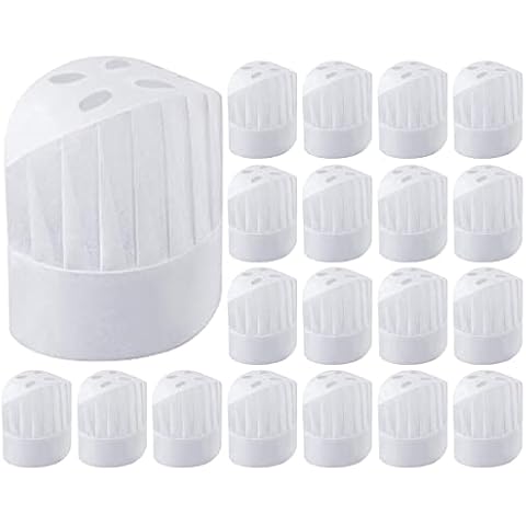 Heqishun 20 Pack Disposable Chef Hat Adjustable Cooking Hat Set 9 inch for Kitchen, Home, Restaurant, Catering, Cooking Party Cover