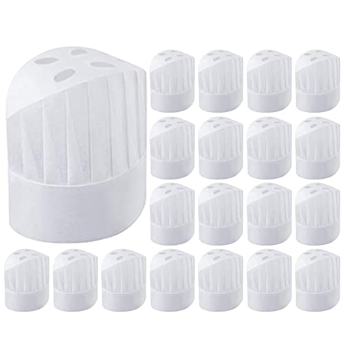 20 Piezas Gorros de Cocinero Desechables Gorros de Chef Ajustables 23cm 9 Pulgadas Set de Sombrero de Cocina para Hostelería Hogar Restaurante Abastecimiento Fiesta de Cocina Blanco