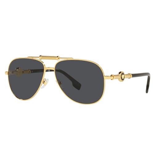 Versace Unisex Sunglasses Gold Frame, Dark Grey Lenses, 59MM