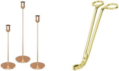 ChefBee 3PCS Gold Tall Candle Candlestick Holder and 1PC Candle Wick Trimmer