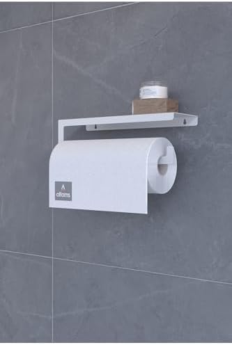 Metal Raflı Kağıt Havluluk – Duvar Tipi Mutfak & Banyo Kağıt Havlu Tutucu – Modern Metal Raflı Havluluk – Beyaz - Görsel 2