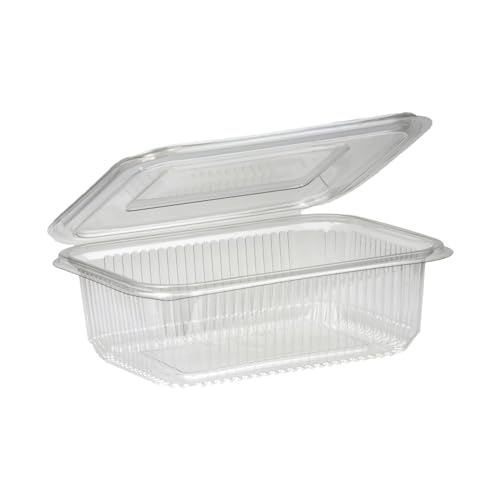 Venuscello® 100 x Clear Plastic Salad Containers Hinged Lid 750cc Food Takeaway Storage Container Reusable Washable Stackable Leakproof Lid for Freezing Food Long Term