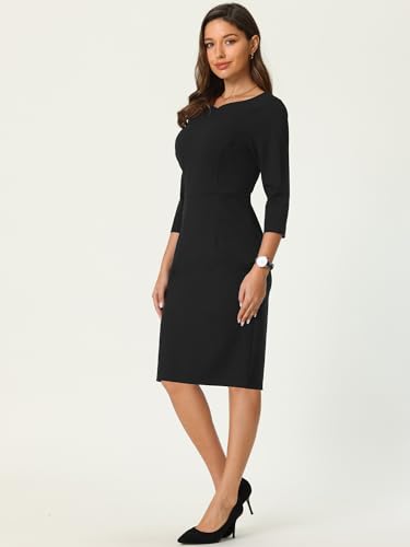 Women's 3/4 Sleeve Pencil Dress Boat Neck Elegant Wear to Work Midi Sheath Dresses3