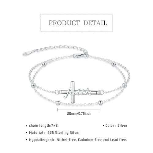 Midir&Etain Faith Cross Bracelet 925 Sterling Silver Gold Rosary Layered Anklet Religious Christian Jewelry Gifts for Women3