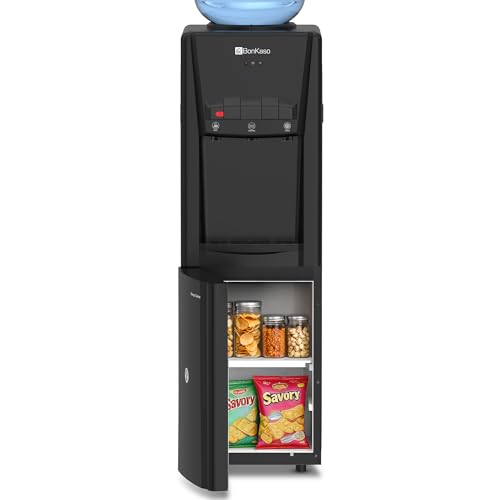 Image of BonKaso Top Loading Hot, Cold & Normal Water Dispenser | 20L Non-refrigerated Cabinet | Food-Grade ABS Body, LED Indicator, Child Lock, Removable Drip Tray | 1 Year Warranty | Black