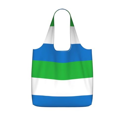 CNTDBU Bolsa de compras plegable con bandera de Sierra Leona, ligera, reutilizable, plegable, para comestibles, mochila de viaje de 25 litros con cordón para el trabajo y el gimnasio