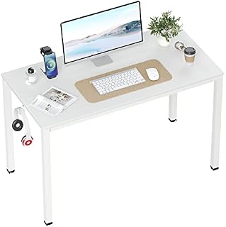 Sunon Office Computer Desk with Hook and Adjustable Feet, Study Table Workstation for Office Home, Wood and Metal Writing Table, 120 * 60 * 75 CM, White, XL, 114240215