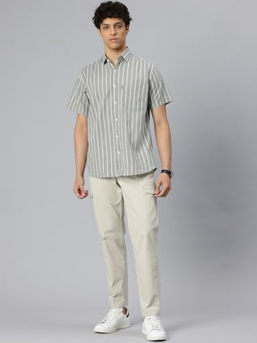 Image of Majestic Man Men's Pure Cotton Striped Half Sleeve Slim Fit Casual Shirt for Men