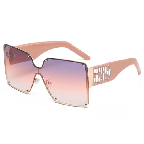 Lunettes de soleil monobloc pour femmes punk carrées rose gris