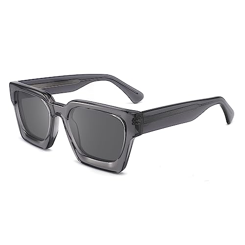 Image of Retro Fashion Thick Acetate Polarized Sunglasses Trendy Square Men Womens Black Grey Shades Vintage