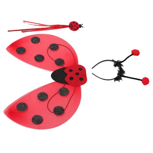 VANZACK Disfraz de Mariquita para Niña Accesorios de Cosplay, Alas Insecto Rojas, Diadema y Varita Mágica, para Halloween y Actuaciones Estilo Aleatorio