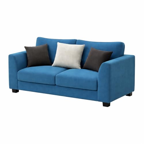 Image of SOCOZI Trevano 3+2 Seater Fabric Sofa Set with Ottoman | Soft Velvet Suede Upholstery | Modern Living Room Furniture (Aqua Blue-Light Grey)