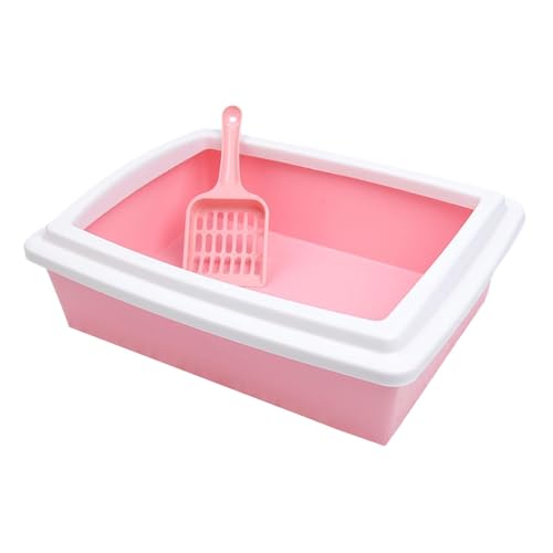 Arenero para gato con lados altos anti-salpicaduras rosa miniatura 1