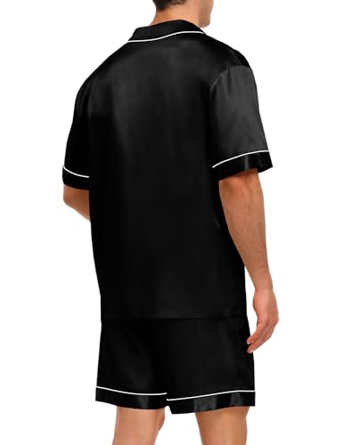 SWOMOG Men Satin Pajama Set 2 Pcs Loungewear Button Down Pjs Set Sleepwear Short-Sleeve Top and Shorts with Pockets4
