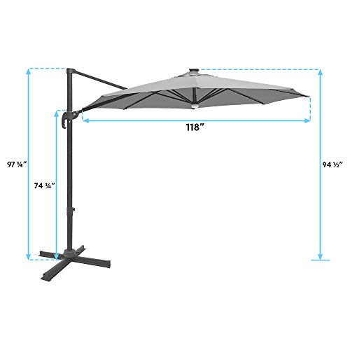 Abble 10 Ft Solar Lighted Cantilever Umbrella With 6 Steel Ribs And 30 Led Light, Aluminum Frame Offset Umbrella, 180G Pole Polyester With Pa Coating Hanging Umbrella Tan #TOP4