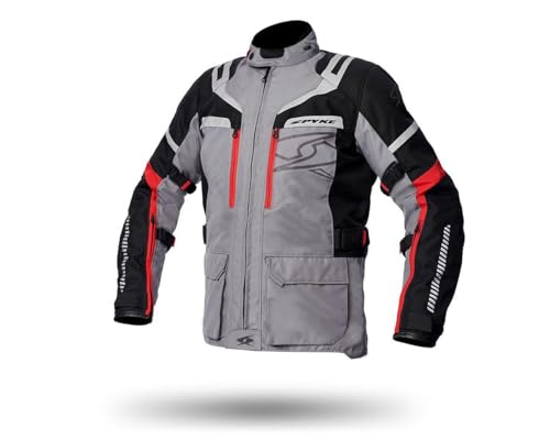 Spyke Giacca da moto Touren Meridian Dry Tecno, colore nero/grigio chiaro/rosso, taglia 48