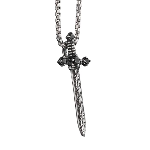 Collier croix rétro hommes en pierre noire pour look branché au quotidien