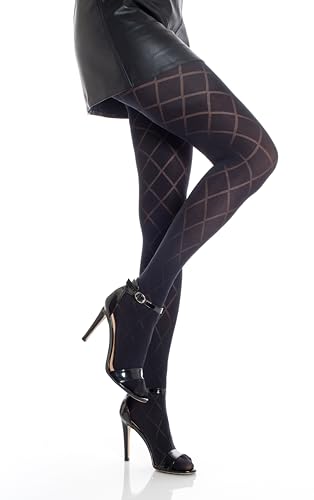 Gi&Gi collant fantaisie femme original Effet Jacquard Rubans 40 DEN N.1375 (FR/ES, Alpha/lettres, S, M, Taille normale, Taille normale, NOIR C)