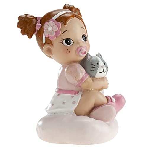 dekora - Figure de Décoration de Baptême, Figure pour Gâteau de Baptême Petite Fille avec Chaton - 10 cm 310140 Multicolore