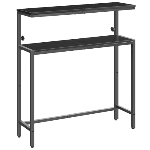 Image of HOOBRO Narrow Console Table with Adjustable Height (31.5 inch-39.3 inch), High Entryway Table, Skinny Behind Couch Table with 2 Tier Shelf, Sofa Table for Hallway, Livingroom, Black BB96XG01