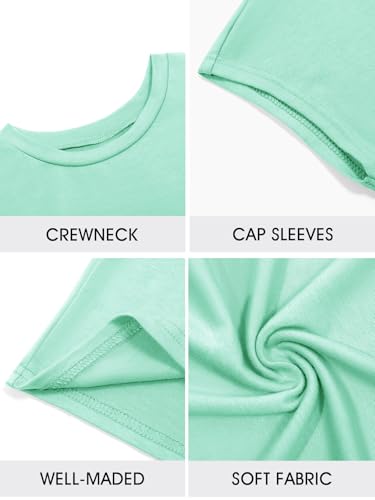 Image of Imily Bela Girls Short Sleeve T Shirts Crew Neck Cap Sleeve Tank Tops Casual Loose Summer Shirt Kids 5-14 Years