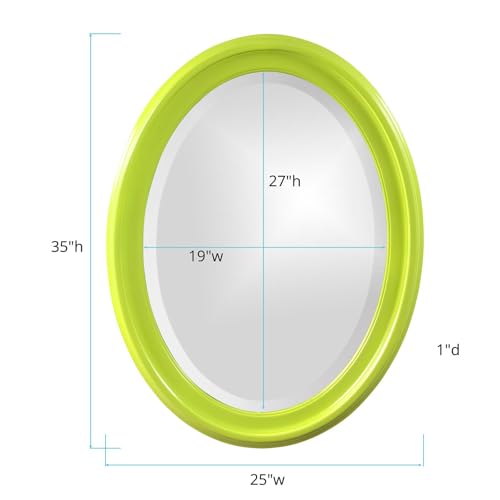 Image of Howard Elliott Collection George Oval Glossy Green Wall Mirror, Oval Bevelled Hanging Wood Framed Vanity Mirrors for Home Decor, Living Room, Bathroom, Bedroom, or Hallway, 25 x 33 Inch