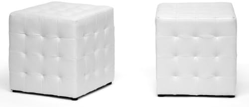 Baxton Studio Siskal Modern Cube Ottoman, White, Set of 2,