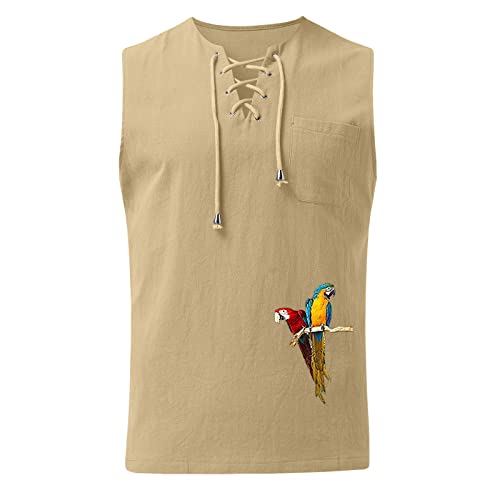 Men's Summer Cotton Linen Tank Tops Casual Vneck Lace Up Sleeveless Tops Hippie Fitness Muscle Sport Vest with Pocket2