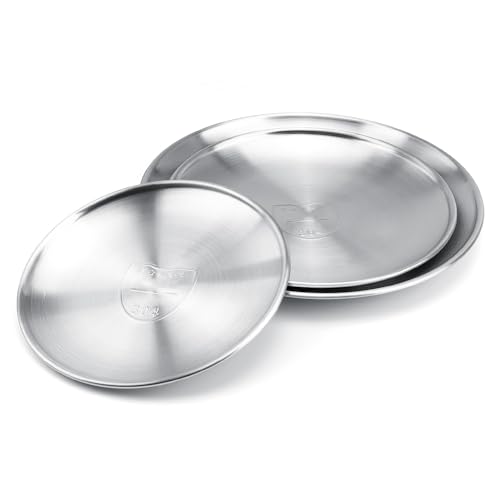 PARFCO 3 Stück Camping Teller Edelstahl, Pizzateller, Edelstahl Teller, Langlebig und Leicht zu Reinigen, Outdoor Teller für Küche, Esszimmer, Camping Grillen