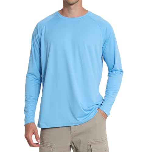 Men's Sun Protection Shirts Swim Shirts UPF 50+ UV Long Sleeve Rash Guard Fishing Running Shirts Quick Dry 012-Blue-S