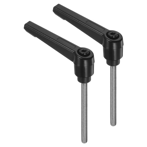 Image of uxcell 2pcs Clamping Lever Handles, M5 x 60mm 304 Stainless Steel Threaded Male Stud, Adjustable Handles Locking Quick Release Ratchet Push Button Bolt Knobs, Black