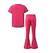 Alopncy Tween Girls 2-Piece Outfit Set 8-13 Years Crop Top & Flare Pants with Bowknot pattern and Heart Print, Casual Matching Summer Clothing size 11 12