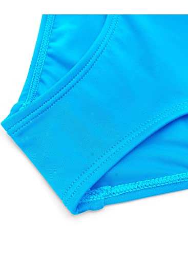 Image of SHEKINI Girls Solid Bathing Suits Kids One Piece Swimsuits U Neck Cute Swimwear Sky-Blue