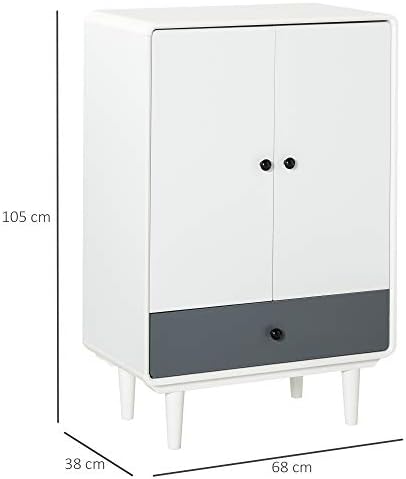HOMCOM Modern Storage Cabinet, Bedside Table, Sideboard Home Organizer with Doors and Drawer for Bedroom & Living Room
