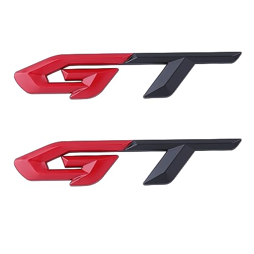 Image of 2 Packs GT Metal Emblem Car Side Fender Badge 3D Aluminum Alloy Sticker for Decoration Suitable for Cars Trucks SUVs (Red-Black)