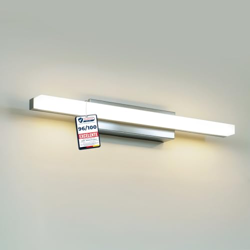 Yafido Aplique Espejo de Baño 40CM LED Maquillaje Luz Blanco Natural Para Lavabo, 9W Cromo IP44 Lampara 4000K Cuarto Luces Tocador Pared 230V Bathroom Light sobre Mirror