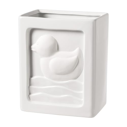 Image of Trash Can - 7L /1.85Gallon Ceramic Waste Basket, Paint-Your-Own Small Garbage Can for Kitchen /Bathroom /Bedroom /Office, White Duck Decor Trash Bin