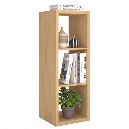 CTESNE2026 Wooden Thick Frame 3 Cube Storage Organizer Shelf with Anti-Tipping Kits + Reversible Open Back Bookcase Horizontal and Vertical Dual-useOak Color 11inch