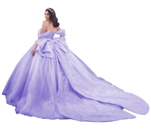 KPDFIF Butterfly Lavender Dark Quinceanera Dresses Beaded Off Dress