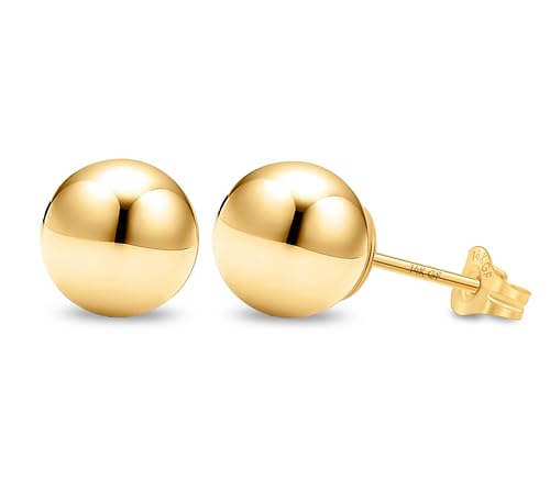 Kezef 14K Gold Filled Ball Stud Earrings for Women - Thick 14K Gold Layer, Hypoallergenic for Sensitive Ears, Round Studs | 8mm