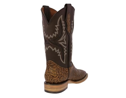Texas Legacy Mens Honey Brown Cowboy Boots Hand Tooled Leather Square Toe3