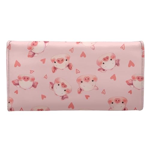 Image of AFPANQZ Adorable Pigs Print Womens Wallets, Leather Trifold Multi Card Holder Slots Wallet, Elegant Clutch Long Purse for Women Ladies Travel Purses with Phone Holder Zip Coin Pocket, Pink