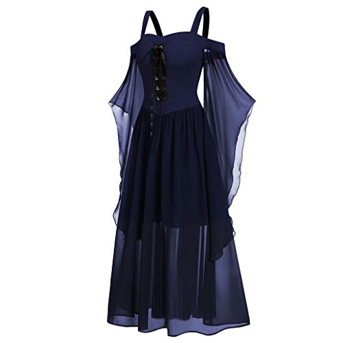 Vestido feminino de malha com cadarço, ombro vazado, manga de lanterna gótica para cosplay, fantasia