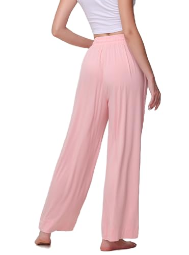 Image of Veseacky Women's Wide Leg Lounge Pants Yoga Pajamas Comfy Stretch Drawstring Pajamas Puls Size Dance Bottoms S-4XL
