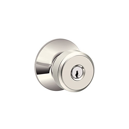 Image of SCHLAGE Bowery Keyed Entry Door Knob, Interior /Exterior, Polished Nickel | Keyed entry door knob with turn-button lock, Easy to install, Certified security & durability, Universal fit, 2 keys