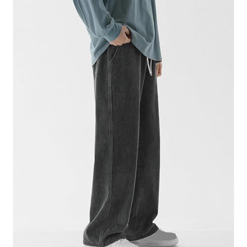 Men's Classic Denim Pants, Drawstring Loose Straight Leg Jean Pants Streetwear Fashion Y2K Trousers with Pockets4